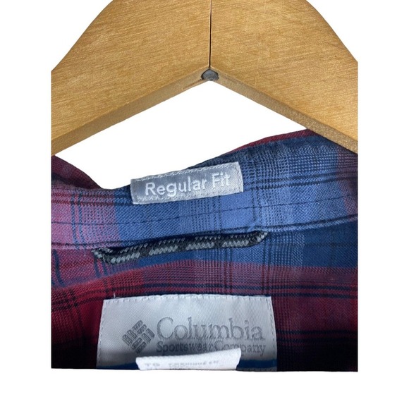 Columbia XL Button Down Shirt Mens Red Blue Plaid Long Sleeve Regular Fit Cotton - Picture 5 of 7